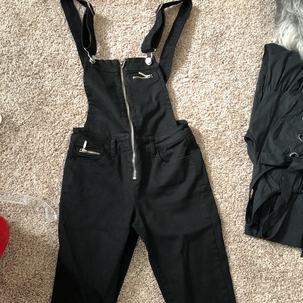 Black skinny overalls